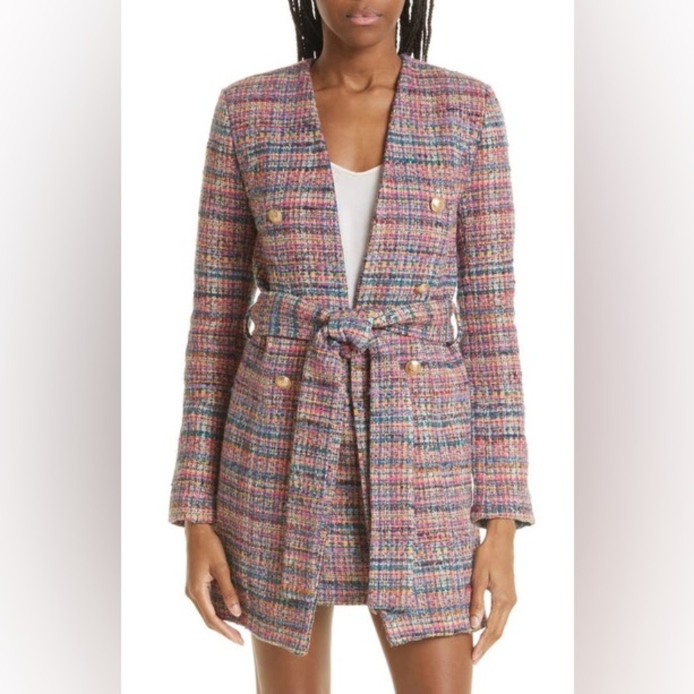 L'AGENCE Pink and Blue Tweed Blazer